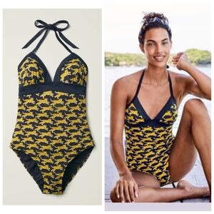 Boden Retro Cheetah Print One-Piece Halter Swimsuit Size 8